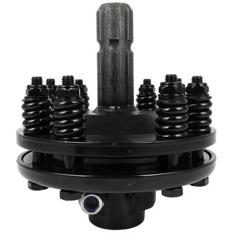 Front view of PTO Slip Clutch, 1-3/8" 6 Splines Both Ends Slip Clutch, Adjustable Rotary Cutter Brush Hog Slip Friction Clutch, black finish.