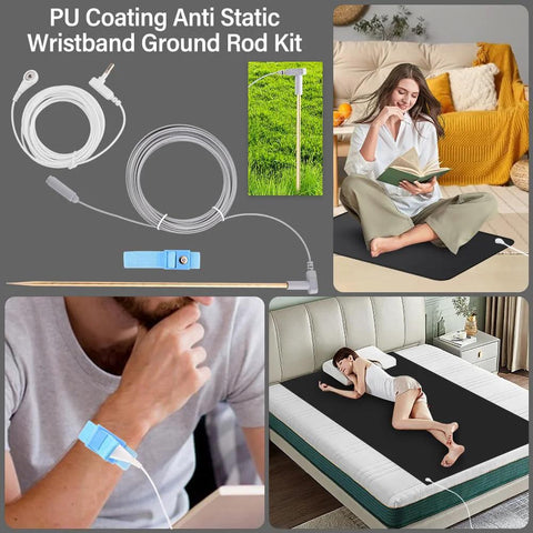 Copper Grounding Rod With 40ft Wire For Earthing, Portable Kit With 39ft Cord and wristband, ideal for grounding mats and sheets.