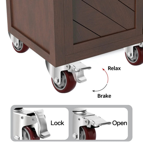 Heavy Duty PU Wheel Caster Set With 360 Degree Swivel Casters And Double Brakes, M12 Threaded Stem, close-up of brake mechanism