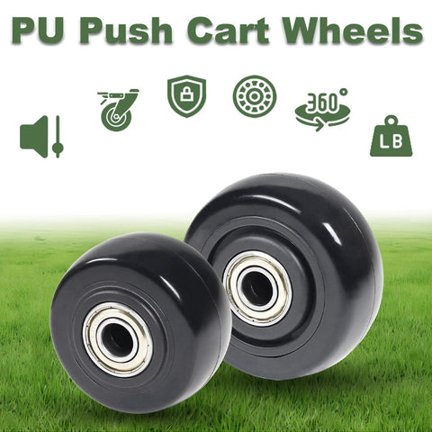 Set Of 4 PU Caster Wheels, 3 Inch Wide, 75mm Diameter, 1-1/4 Inch Wheel Width, 3/8 Inch Axle, High Load Capacity And Quiet Rolling