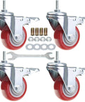 Heavy Duty Stem Caster Wheels With PU Castors For Quiet Smooth Operation No Noise 360 Degree Swivel Dual Locking Brakes M8-1.25x25mm Stem 3 Inch Casters Pack Of 4, includes mounting hardware and tools.