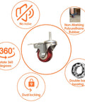 Heavy Duty Stem Caster Wheels With PU Castors For Quiet Smooth Operation No Noise 360 Degree Swivel Dual Locking Brakes M8-1.25x25mm Stem