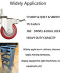 Heavy Duty Stem Caster Wheels With PU Castors For Quiet Smooth Operation No Noise 360 Degree Swivel Dual Locking Brakes shown installed on a cart