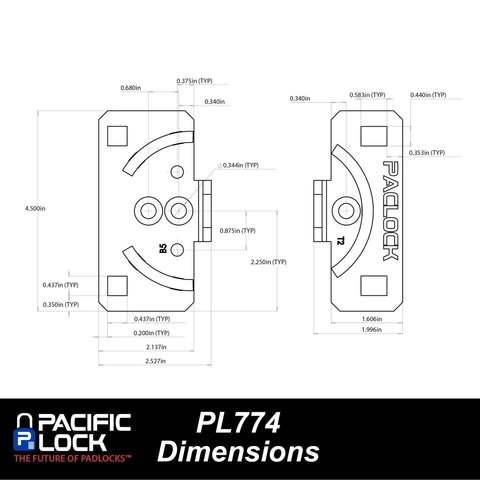 Short Puck Hasp Mount For Vans And Sheds With Extra Security Features No Backplates Grey PC Puck Mountable For Hockey Puck Style Padlocks Compatible With 7 Series Flat Back Puck And 9 Series Cone Pucks Zinc Plated And Powder Coated technical drawing with dimensions.
