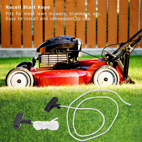 Replacement Pull Cord Rope Kit 1.5m With Two Handles For Most Lawn Mowers And Trimmers shown with red lawn mower