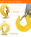 Close-up of 3Ton Pulley Hook Heavy Duty Pulley Lifting Block Hoist with Hook for 5/8" Wire Rope Snatch Block 1Pack showing yellow hook and latch.
