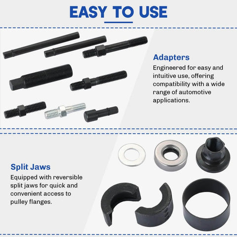 Power Steering Pulley Puller And Installer Kit 12 Piece All In One Universal Tool Set with adapters and split jaws
