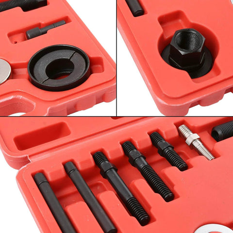 12 Piece Pulley Puller Remover And Installer Kit For Power Steering Pump And Alternator Pulleys in red case close-up view