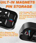Pin Punch Set With Hammer And Roll Pin Tools in Chrome Vanadium Steel showcasing built-in magnets and pin storage feature.