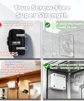 Comparison graphic of Punch-Free 1000g Automatic Screen Door Closer showing screw-free installation and strong adhesion benefits.