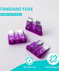 Purple blade fuses for automotive use, 3A, 32V/24V/12V, zinc alloy, for cars, trucks, motorcycles, SUVs, boats, and RVs.