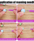 Purple Diamond Tipped Bead Reamer Set Of Four For Jewelry Making Hole Enlarger Tools With Durable Plastic Handles in use