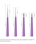 Four Piece Diamond Tipped Bead Reamer Set Hole Enlarger Tools For Glass Plastic Metal Wood Beads Jewelry Making Beading Hole Opener Kit Purple Color Pack shown with measurements