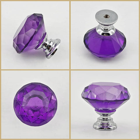 Purple Crystal Cabinet Knobs 6-Pack for Vanities ✓