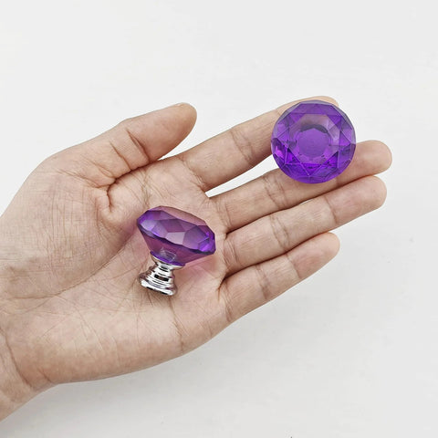 purple crystal dresser knobs 30mm Crystal Knobs Drawer Diamond Shaped Pulls Handles Purple 12pcs