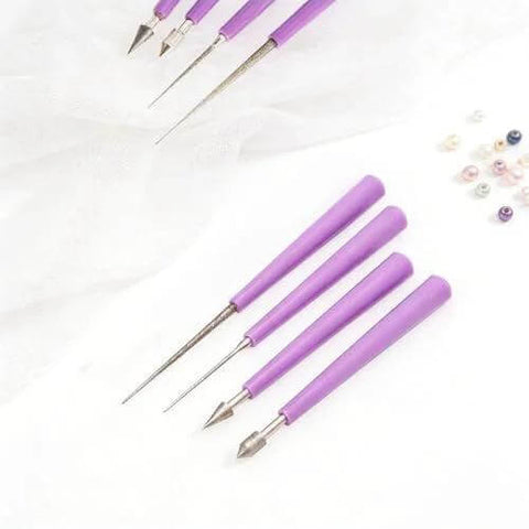 Four Piece Diamond Tipped Bead Reamer Set Hole Enlarger Tools For Glass Plastic Metal Wood Beads Jewelry Making Beading Hole Opener Kit Purple Color Pack