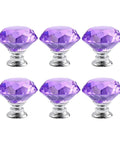Set of 6 Purple Diamond Crystal Cabinet Knobs 1.2 Inch with Chrome Alloy Bases for Dresser Vanity and Bathroom Cabinets