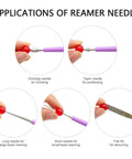 Close-up of using Four Piece Diamond Tipped Bead Reamer Set Hole Enlarger Tools For Glass Plastic Metal Wood Beads Jewelry Making