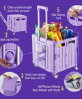 Foldable Utility Cart With Lid Four Wheel 360 Rotating Design Grab And Go Portable Hand Truck For Grocery Shopping Office Storage Collapsible Trolley On Wheels Brake For Safety Purple, shown with groceries.