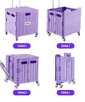 Foldable Utility Cart With Lid Four Wheel 360 Rotating Design Grab And Go Portable Hand Truck For Grocery Shopping Office Storage Collapsible Trolley On Wheels Brake For Safety Purple