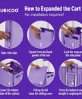 Instruction guide for setting up the Foldable Utility Cart With Lid Four Wheel 360 Rotating Design Grab And Go Portable Hand Truck For Grocery Shopping Office Storage Collapsible Trolley On Wheels Brake For Safety Purple.