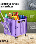 Foldable Utility Cart With Lid Four Wheel 360 Rotating Design Grab And Go Portable Hand Truck For Grocery Shopping Office Storage Collapsible Trolley On Wheels Brake For Safety Purple on different surfaces