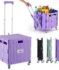 Foldable Utility Cart With Lid Four Wheel 360 Rotating Design Grab And Go Portable Hand Truck For Grocery Shopping Office Storage Collapsible Trolley On Wheels Brake For Safety Purple