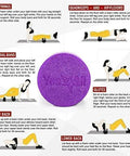 Illustration of purple Medium Firm Round PE Foam Roller For Pilates Yoga Stretching Balance And Core Exercises with exercise guide.