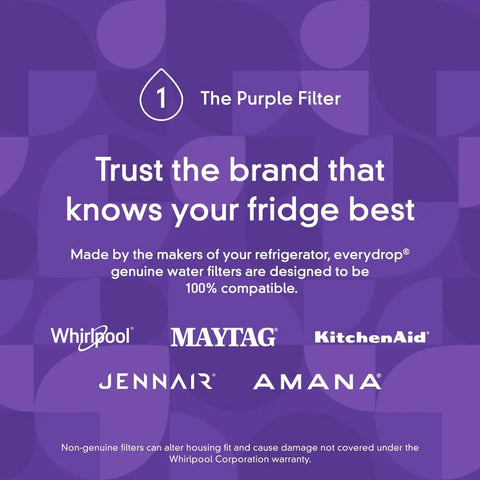 Water Filter 1 EDR1RXD1 For Refrigerator, Compatible With Whirlpool Maytag Amana KitchenAid Jenn Air, Purple filter graphic