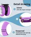 Detail view of Silicone Luggage Wheel Covers Protector Set For Travel And Office Chair Casters Wear Resistant Anti Noise Shock Absorption Soft Stretchable Covers That Reduce Drag And Vibration Quiet Purple showing size and tread pattern.