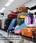 Silicone Luggage Wheel Covers Protector Set For Travel And Office Chair Casters Wear Resistant Anti Noise Shock Absorption Soft Stretchable Covers That Reduce Drag And Vibration Quiet Purple on suitcase at airport carousel.