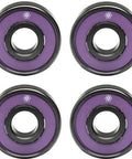 High Performance Skate Bearings Pack Of Eight With Stackz Graphflo Cream Lubricant Made In The USA for smooth spins, purple color front view.