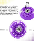Close-up of purple 8-Pack Inline Skate Wheels 64mm With Bearings For Indoor And Outdoor Replacement - High-Performance 82A Polyurethane