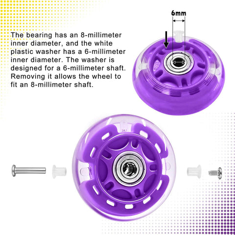 Close-up of purple 8-Pack Inline Skate Wheels 64mm With Bearings For Indoor And Outdoor Replacement - High-Performance 82A Polyurethane
