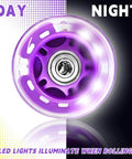 8-Pack Inline Skate Wheels 64mm With Bearings For Indoor And Outdoor Replacement - High-Performance 82A Polyurethane, Smooth-Riding Durable Wheel Upgrade Purple with LED lights.