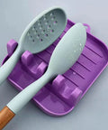 Spatula Rack, 2 Pcs 5 Inch x 5.7 Inch x 1.9 Inch Green and Purple Plastic Spatula Holder for Kitchen and Outdoors with two spoons