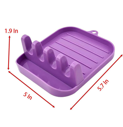 Purple 5 in x 5.7 in x 1.9 in Spatula Rack holder with 4-cassette design for kitchen and outdoors, part of 2-piece green and purple set