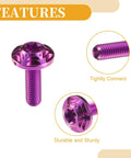 Partuto 1set 1/4" M6 Universal Anti Theft License Plate Screws showing features and close-up of titanium alloy purple design