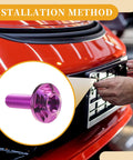 Installing ✝️ Partuto 1set 1/4" M6 Universal Anti Theft License Plate Screws on car with Titanium Alloy Purple bolt