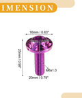 Metallic purple license plate screw dimensions, 25mm height, 16mm diameter, Partuto 1set 1/4" M6 Universal Anti Theft License Plate Screws.