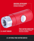 Push Button Air Coupler Female 1/4 Inch NPT Quick Disconnect For Industrial And Automotive Air Lines, side view