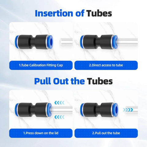Diagram showing the insertion and removal process of DIY Friendly Pro Grade 50 Piece Quick Connect Air Hose Fittings Kit In Five Diameters