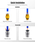 Installation steps for Push To Connect Bowden PTFE Tube Fittings PC4 M10 And PC4 M6 for 3D printers and pneumatic systems.