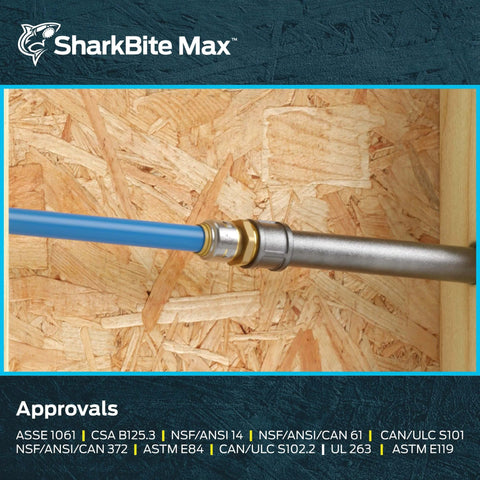 Push To Connect Brass Adapter One Inch By Three Quarter Inch MNPT Plumbing Fitting For PEX Copper CPVC PE RT SDR Nine HDPE Quick Wet Line Connection Without Tools Or Glue Transitions CTS Pipe To Female NPT Threads Smoothly installed on a wall.