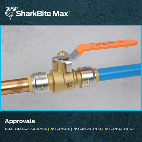 Push To Connect Brass Ball Valve 1/2 In By 1/2 In Quick Water Shut Off No Soldering Or Tools Fits PEX Copper CPVC PE RT SDR 9 HDPE