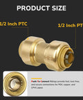 12 Pack Push To Connect Brass Plumbing Couplings For Half Inch Copper CPVC And PEX Pipes, Straight Fitting With Upgraded Stiffener
