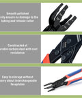 All In One Push To Connect Clamp Tool For Brass Push Fittings Removal, no fuss disconnect tool shown with comfort grips and size markings