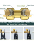 Image showing All In One Push To Connect Clamp Tool For Brass Push Fittings Removal, demonstrating disconnect stages for pipes.