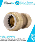 Three Quarter Inch CTS To Three Quarter Inch PVC Transition Coupling Push To Connect Brass Plumbing Fitting For PEX Copper CPVC HDPE PE RT