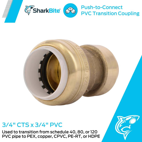 Three Quarter Inch CTS To Three Quarter Inch PVC Transition Coupling Push To Connect Brass Plumbing Fitting For PEX Copper CPVC HDPE PE RT